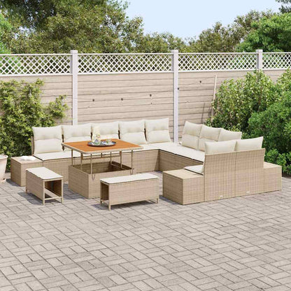 Garten-Sofa-Set mit Kissen 13 pcs Beige Poly Rattan