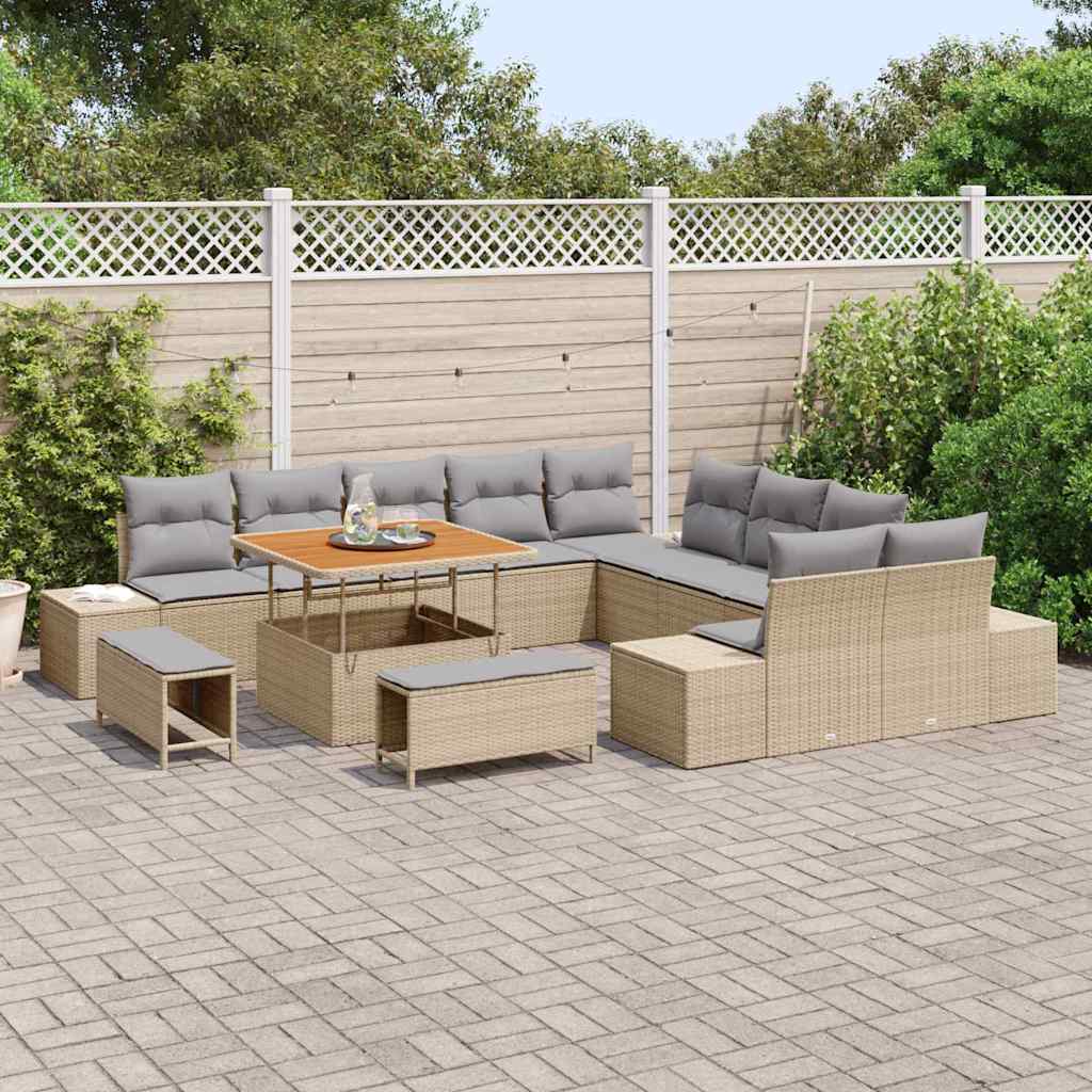 Garten-Sofa-Set mit Kissen 13 pcs Beige Poly Rattan