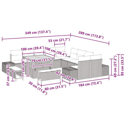 Garten-Sofa-Set mit Kissen 13 pcs Beige Poly Rattan