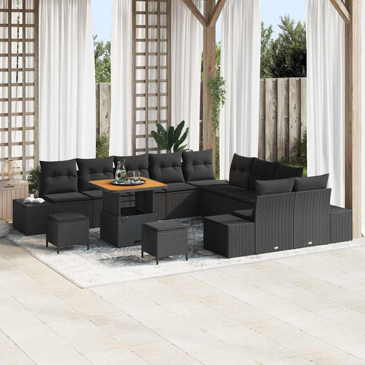 Garten-Sofa-Set mit Kissen 13 pcs Schwarz Poly Rattan