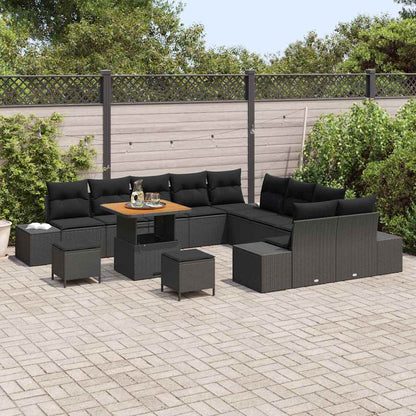 Garten-Sofa-Set mit Kissen 13 pcs Schwarz Poly Rattan