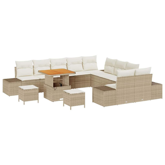 Garten-Sofa-Set mit Kissen 13 pcs Beige Poly Rattan