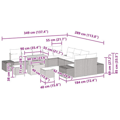 Garten-Sofa-Set mit Kissen 13 pcs Schwarz Poly Rattan
