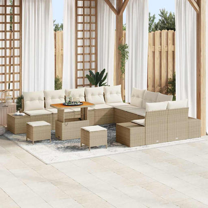 Garten-Sofa-Set mit Kissen 13 pcs Beige Poly Rattan