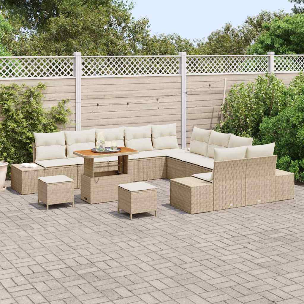Garten-Sofa-Set mit Kissen 13 pcs Beige Poly Rattan