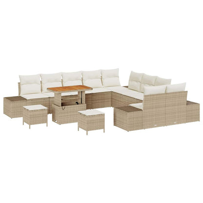 Garten-Sofa-Set mit Kissen 13 pcs Beige Poly Rattan