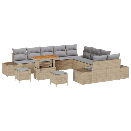 Garten-Sofa-Set mit Kissen 13 pcs Beige Poly Rattan