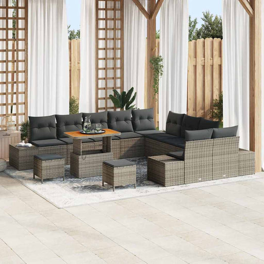 Garten-Sofa-Set mit Kissen 13 pcs Grau Poly Rattan