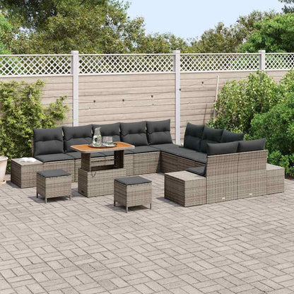 Garten-Sofa-Set mit Kissen 13 pcs Grau Poly Rattan