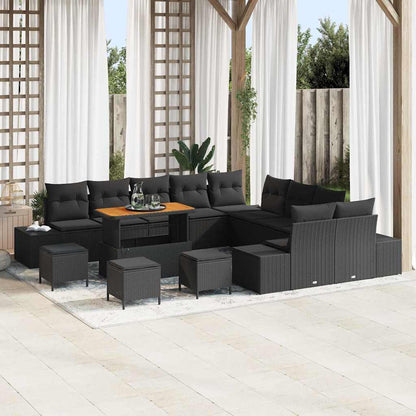 Garten-Sofa-Set mit Kissen 14 pcs Schwarz Poly Rattan