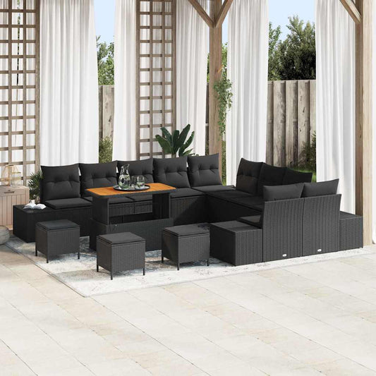 Garten-Sofa-Set mit Kissen 14 pcs Schwarz Poly Rattan