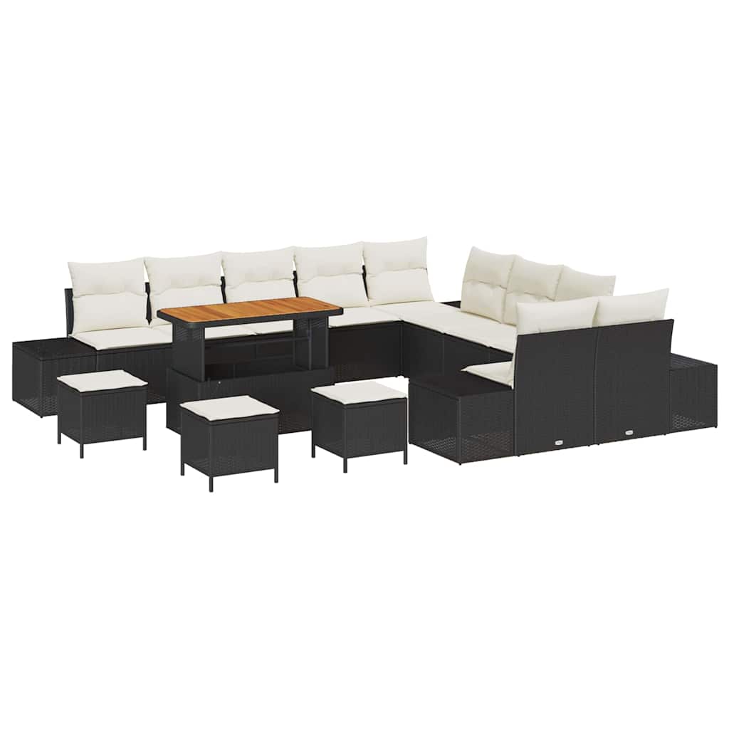 Garten-Sofa-Set mit Kissen 14 pcs Schwarz Poly Rattan
