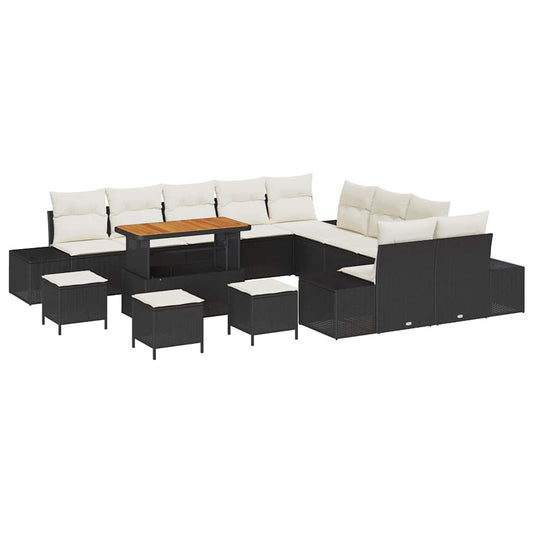 Garten-Sofa-Set mit Kissen 14 pcs Schwarz Poly Rattan