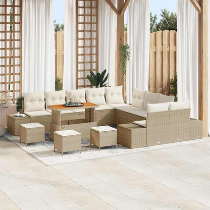 Garten-Sofa-Set mit Kissen 14 pcs Beige Poly Rattan