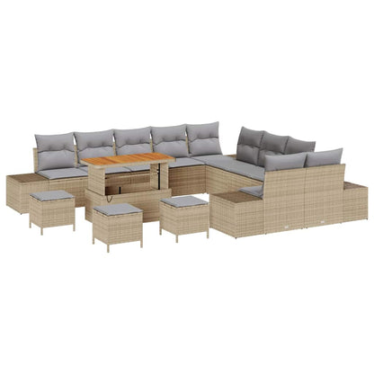 Garten-Sofa-Set mit Kissen 14 pcs Beige Poly Rattan