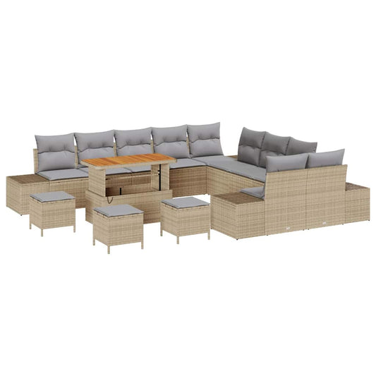 Garten-Sofa-Set mit Kissen 14 pcs Beige Poly Rattan