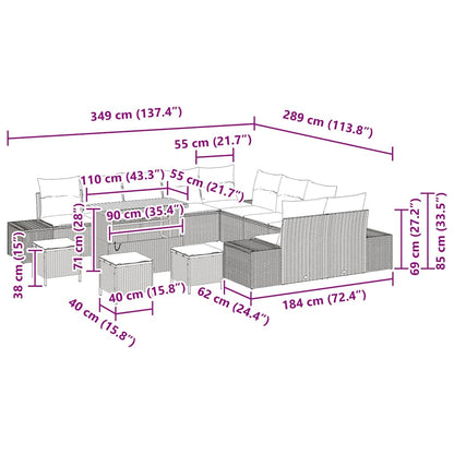 Garten-Sofa-Set mit Kissen 14 pcs Grau Poly Rattan