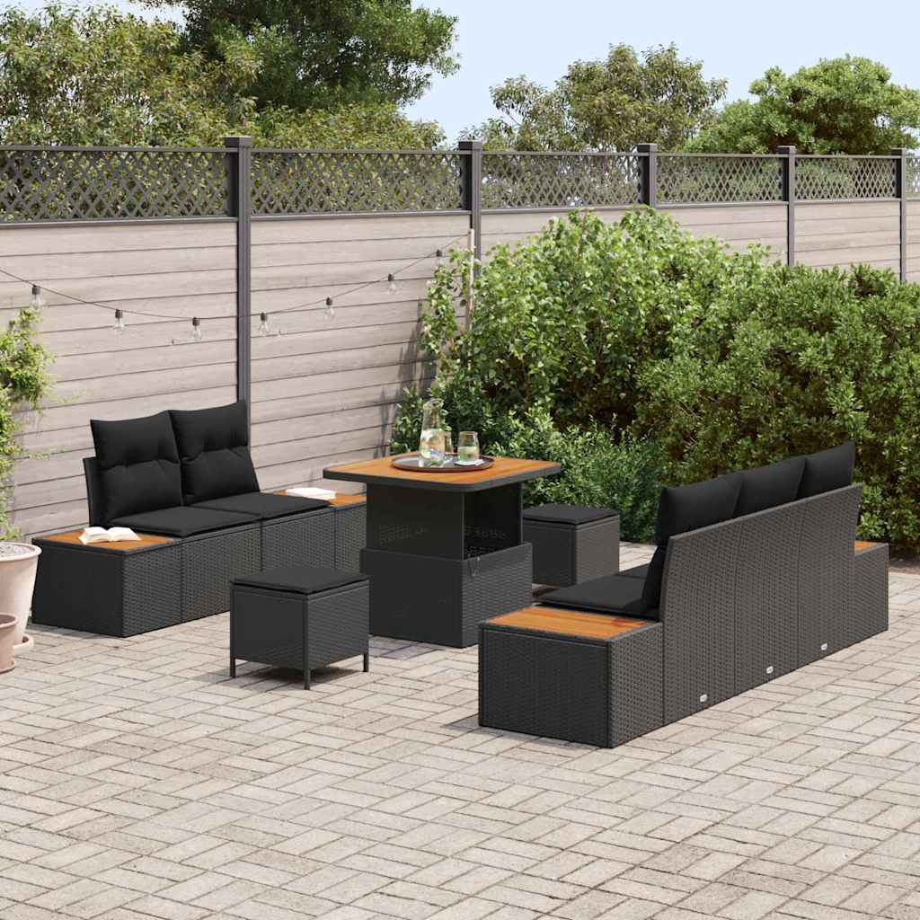 Garten-Sofa-Set mit Kissen 8 pcs Schwarz Poly Rattan