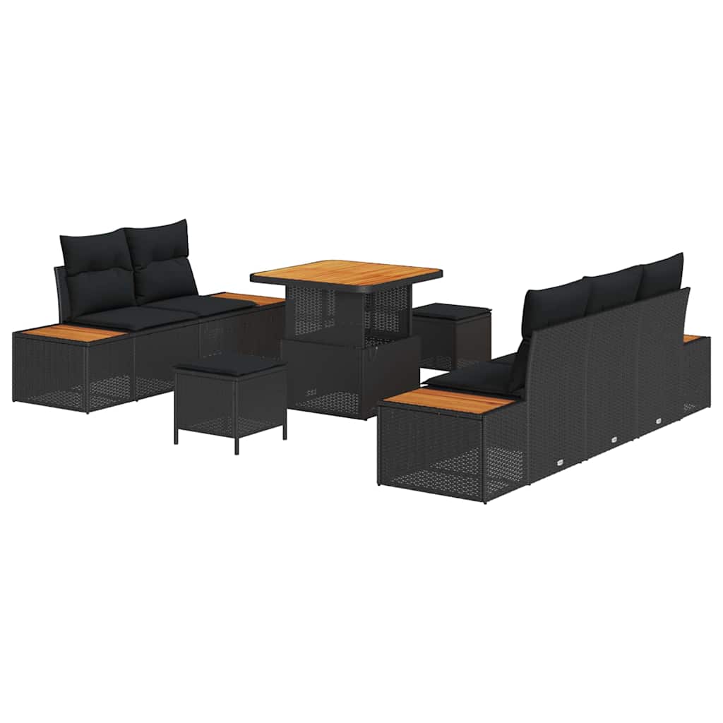 Garten-Sofa-Set mit Kissen 8 pcs Schwarz Poly Rattan