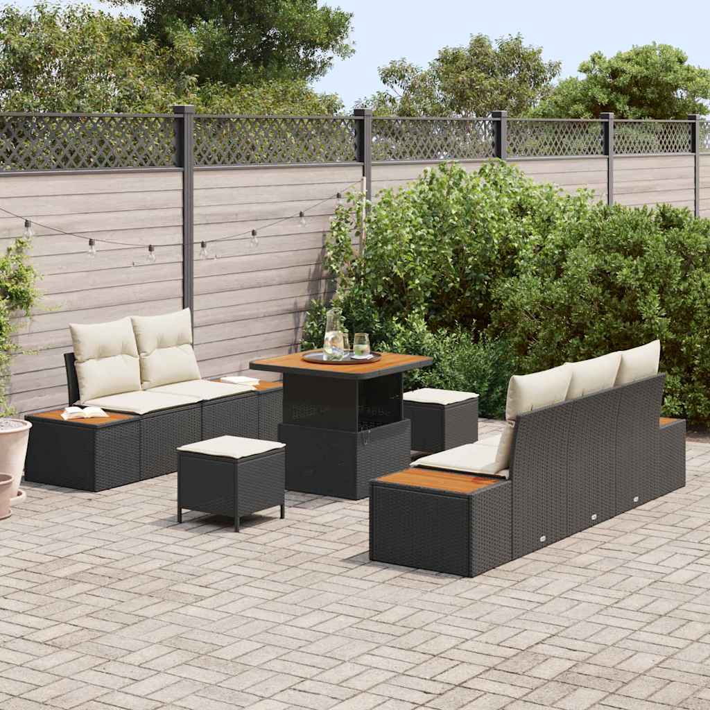 Garten-Sofa-Set mit Kissen 8 pcs Schwarz Poly Rattan