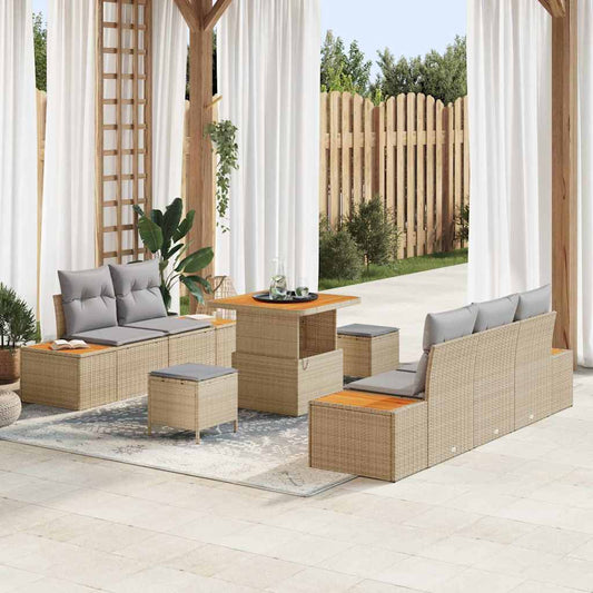 Garten-Sofa-Set mit Kissen 8 pcs Beige Poly Rattan