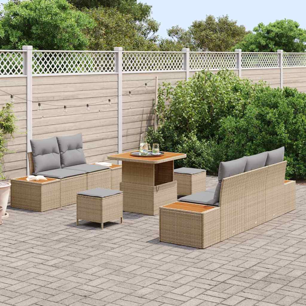 Garten-Sofa-Set mit Kissen 8 pcs Beige Poly Rattan