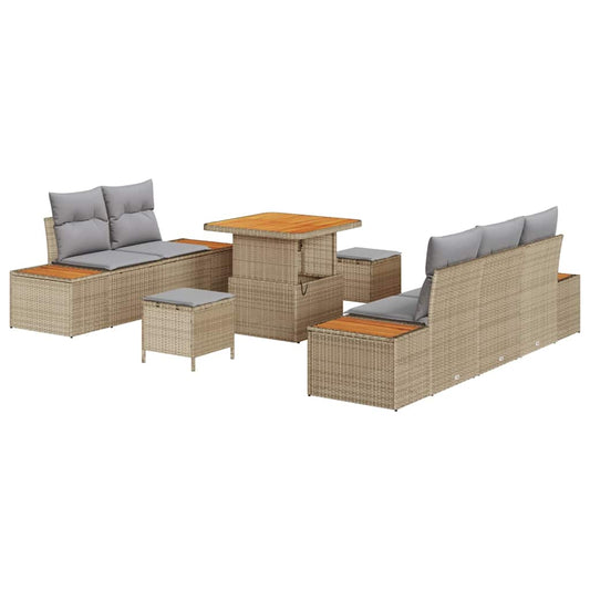 Garten-Sofa-Set mit Kissen 8 pcs Beige Poly Rattan