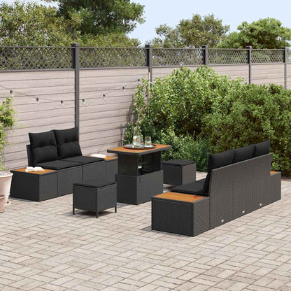 Garten-Sofa-Set mit Kissen 8 pcs Schwarz Poly Rattan