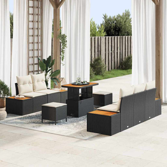 Garten-Sofa-Set mit Kissen 8 pcs Schwarz Poly Rattan