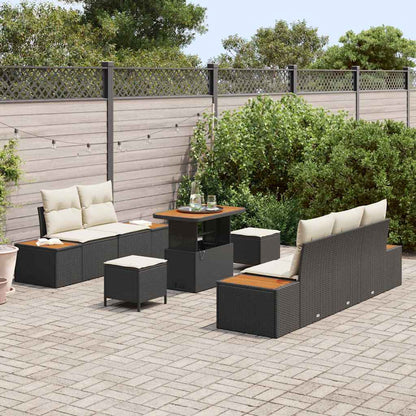 Garten-Sofa-Set mit Kissen 8 pcs Schwarz Poly Rattan