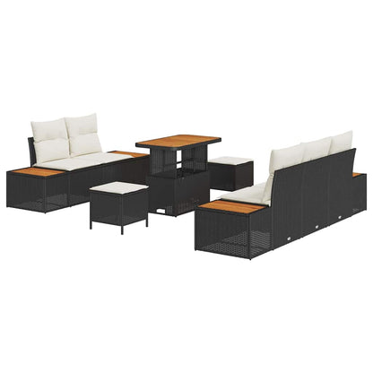 Garten-Sofa-Set mit Kissen 8 pcs Schwarz Poly Rattan