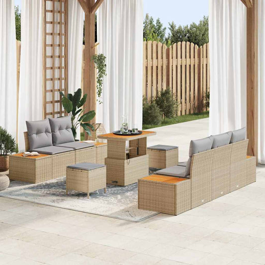Garten-Sofa-Set mit Kissen 8 pcs Beige Poly Rattan