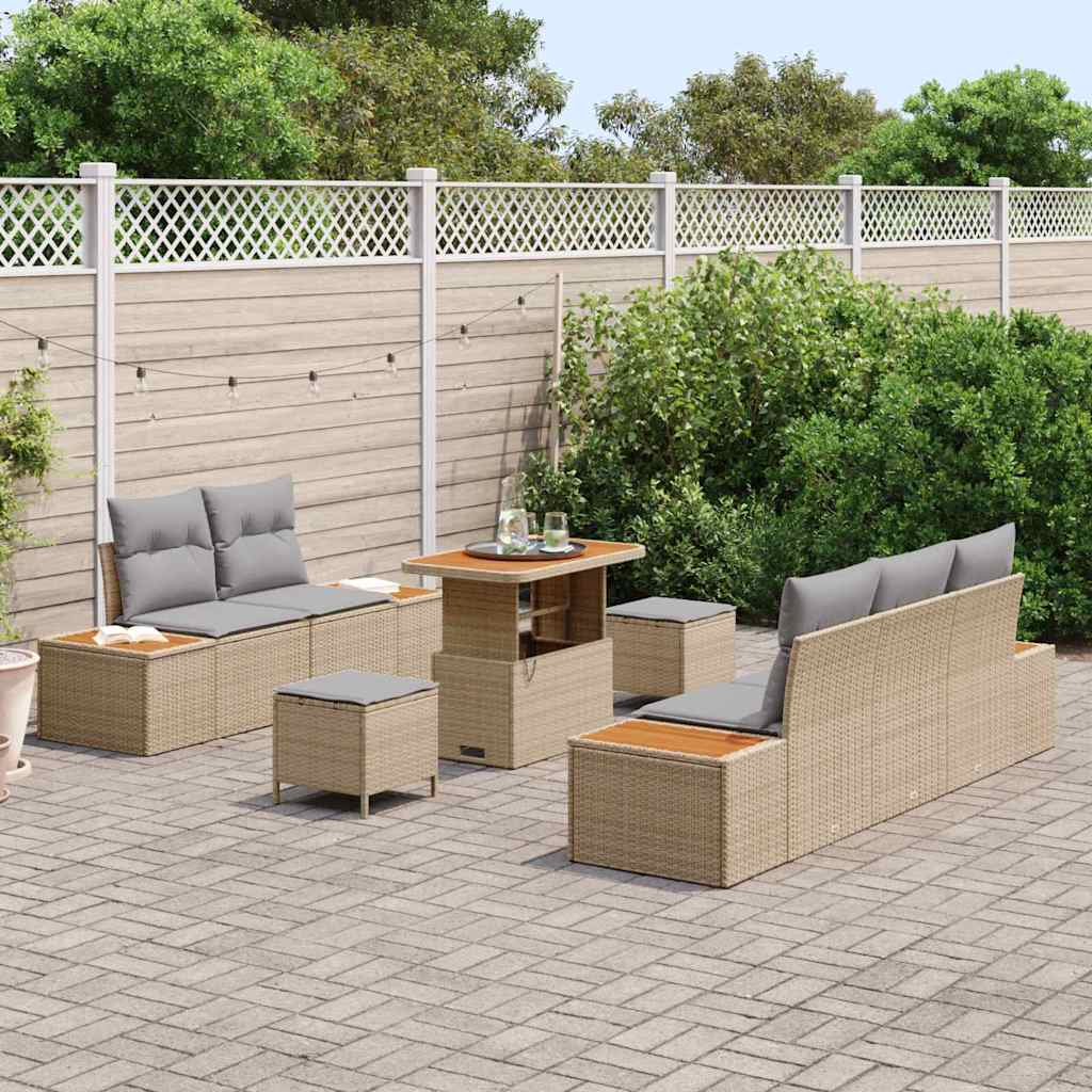 Garten-Sofa-Set mit Kissen 8 pcs Beige Poly Rattan