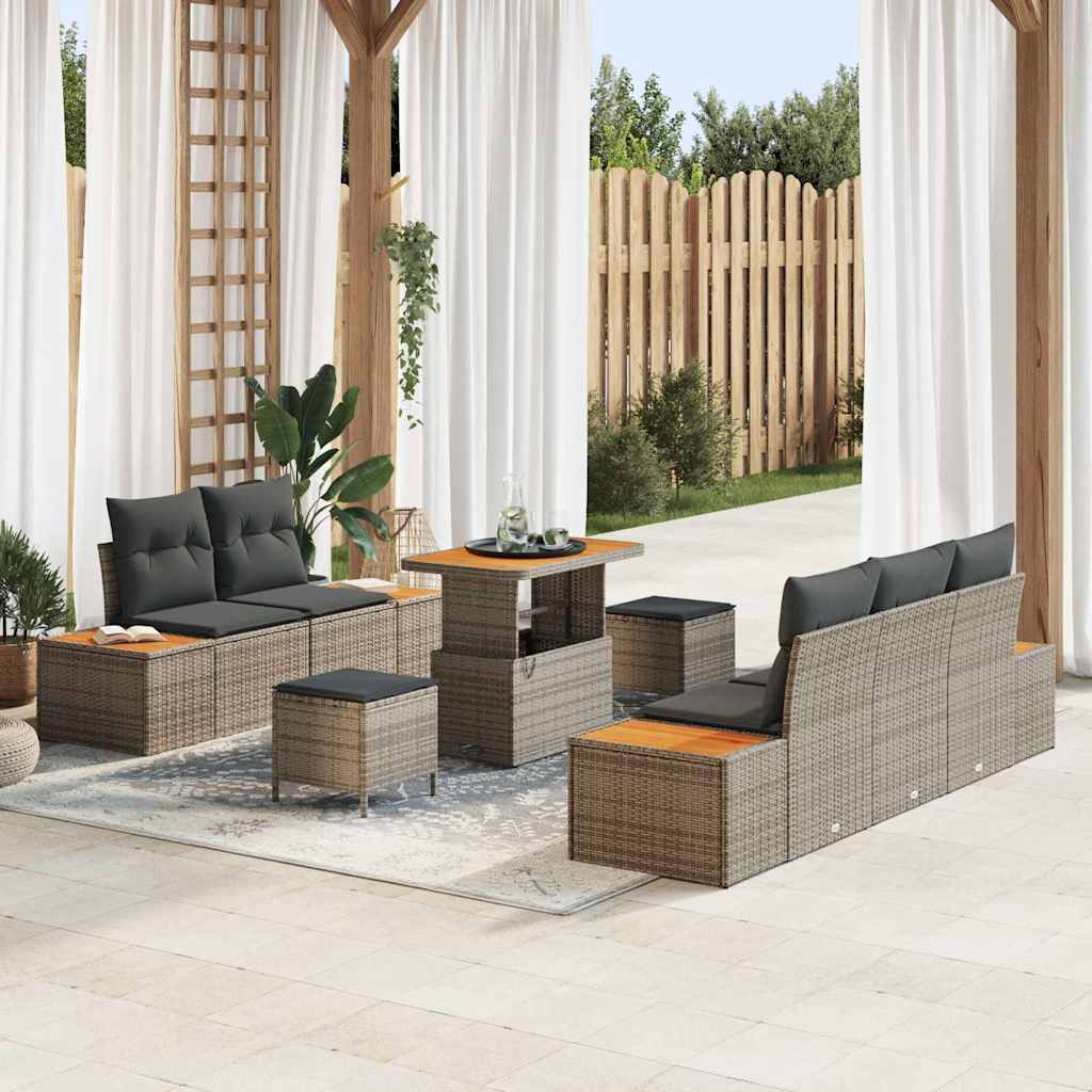 Garten-Sofa-Set mit Kissen 8 pcs Grau Poly Rattan
