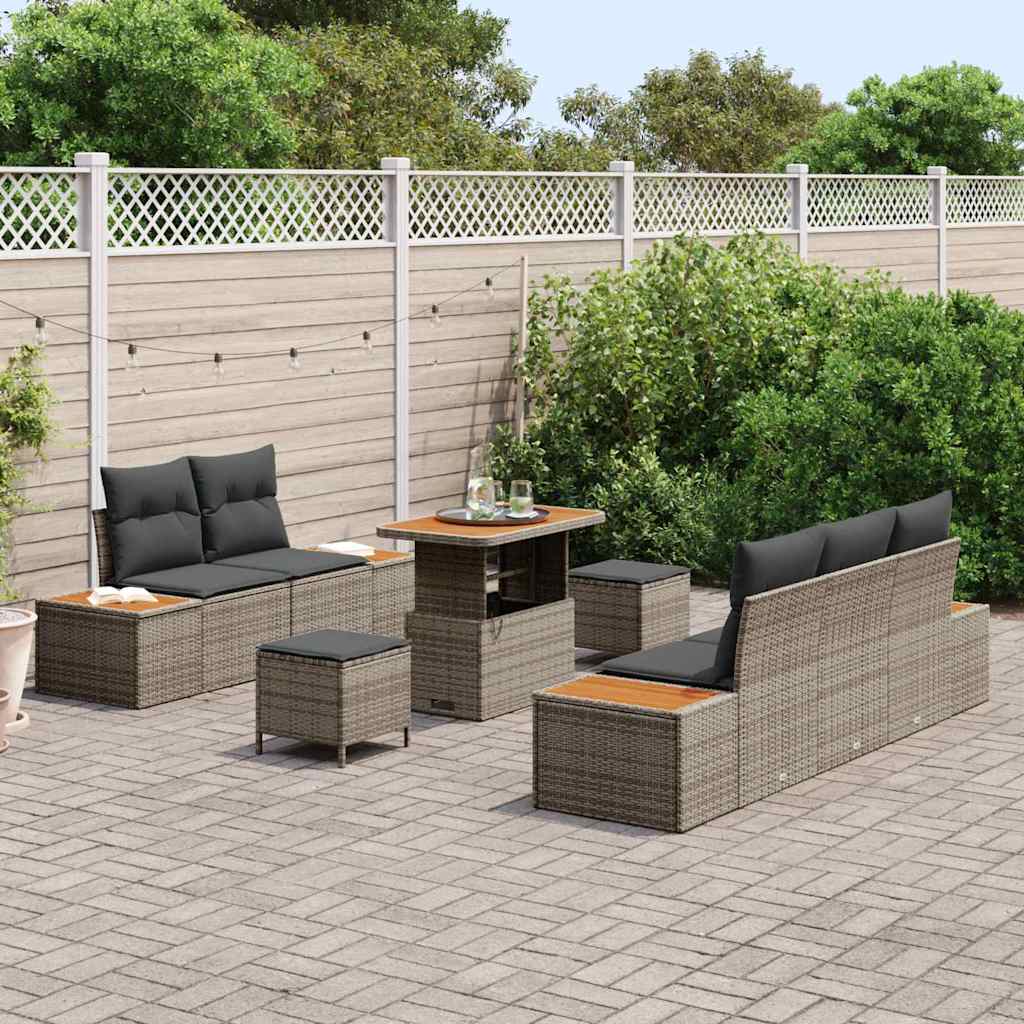 Garten-Sofa-Set mit Kissen 8 pcs Grau Poly Rattan