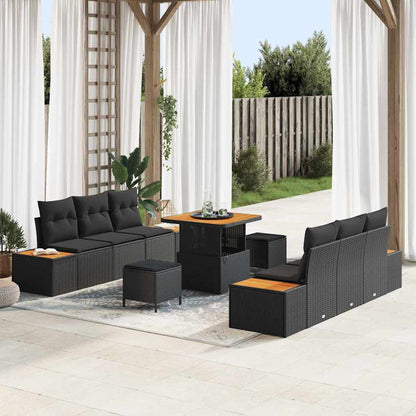 Garten-Sofa-Set mit Kissen 9 pcs Schwarz Poly Rattan