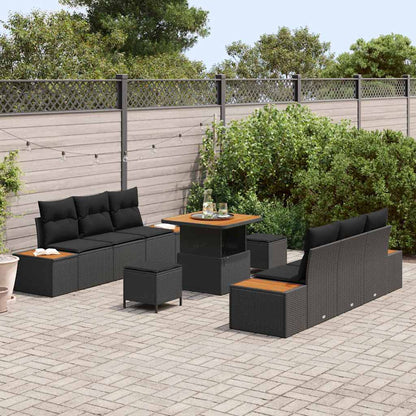 Garten-Sofa-Set mit Kissen 9 pcs Schwarz Poly Rattan