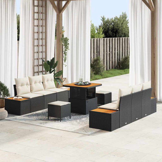 Garten-Sofa-Set mit Kissen 9 pcs Schwarz Poly Rattan
