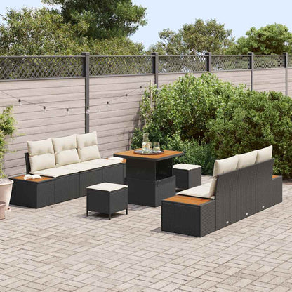 Garten-Sofa-Set mit Kissen 9 pcs Schwarz Poly Rattan