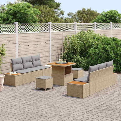 Garten-Sofa-Set mit Kissen 9 pcs Beige Poly Rattan