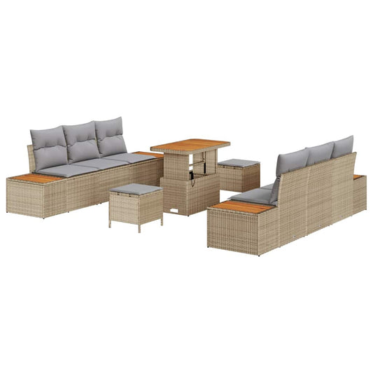 Garten-Sofa-Set mit Kissen 9 pcs Beige Poly Rattan