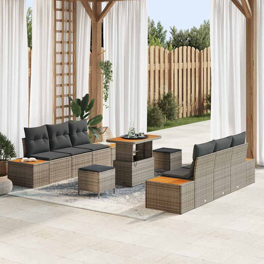 Garten-Sofa-Set mit Kissen 9 pcs Grau Poly Rattan