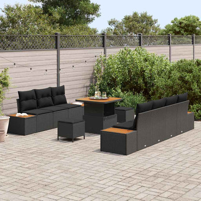 Garten-Sofa-Set mit Kissen 10 pcs Schwarz Poly Rattan