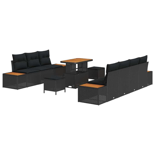 Garten-Sofa-Set mit Kissen 10 pcs Schwarz Poly Rattan