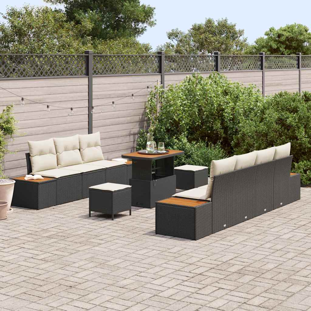 Garten-Sofa-Set mit Kissen 10 pcs Schwarz Poly Rattan