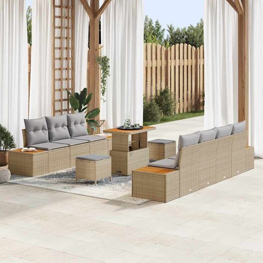 Garten-Sofa-Set mit Kissen 10 pcs Beige Poly Rattan
