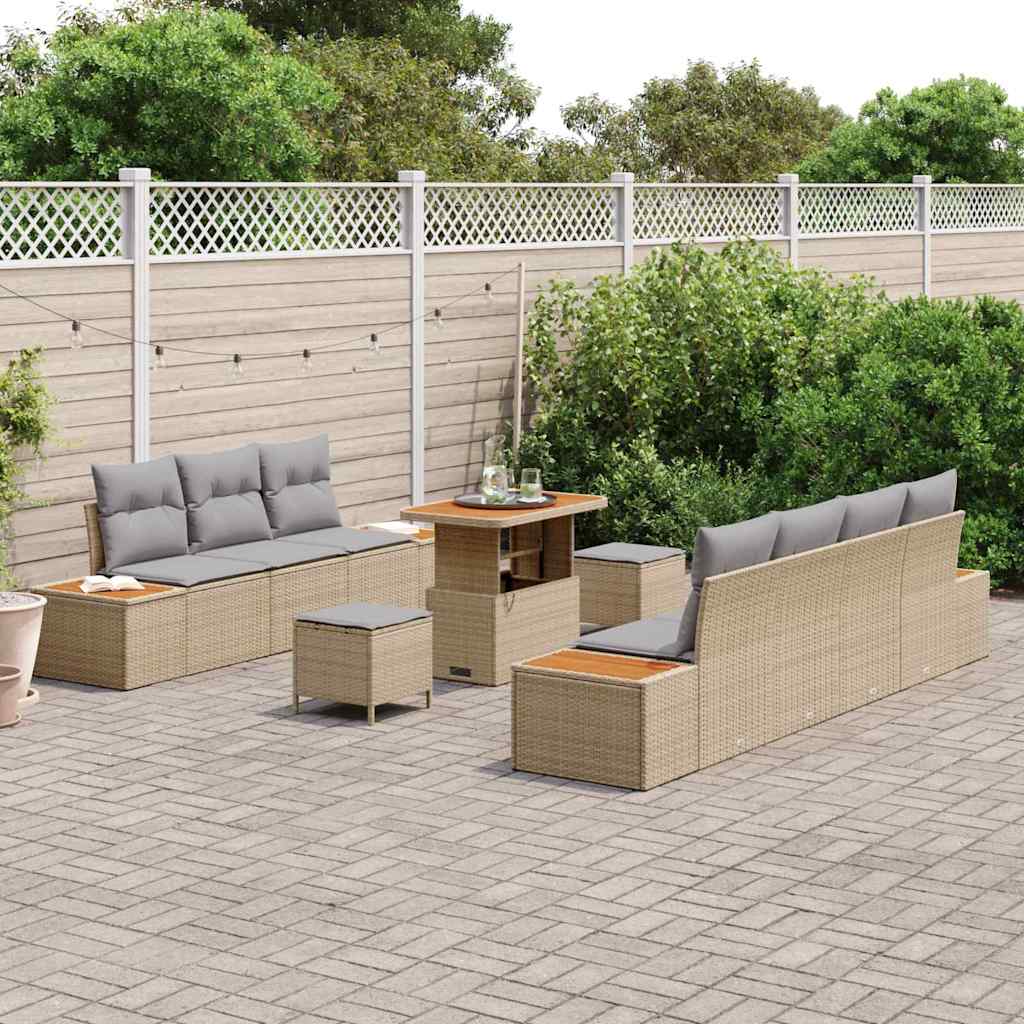 Garten-Sofa-Set mit Kissen 10 pcs Beige Poly Rattan