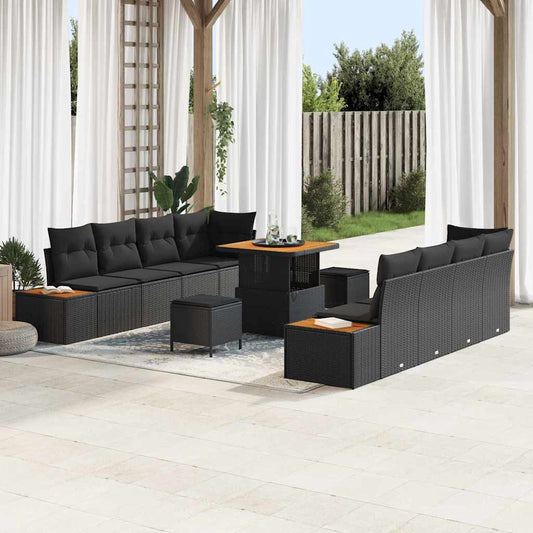Garten-Sofa-Set mit Kissen 11 pcs Schwarz Poly Rattan