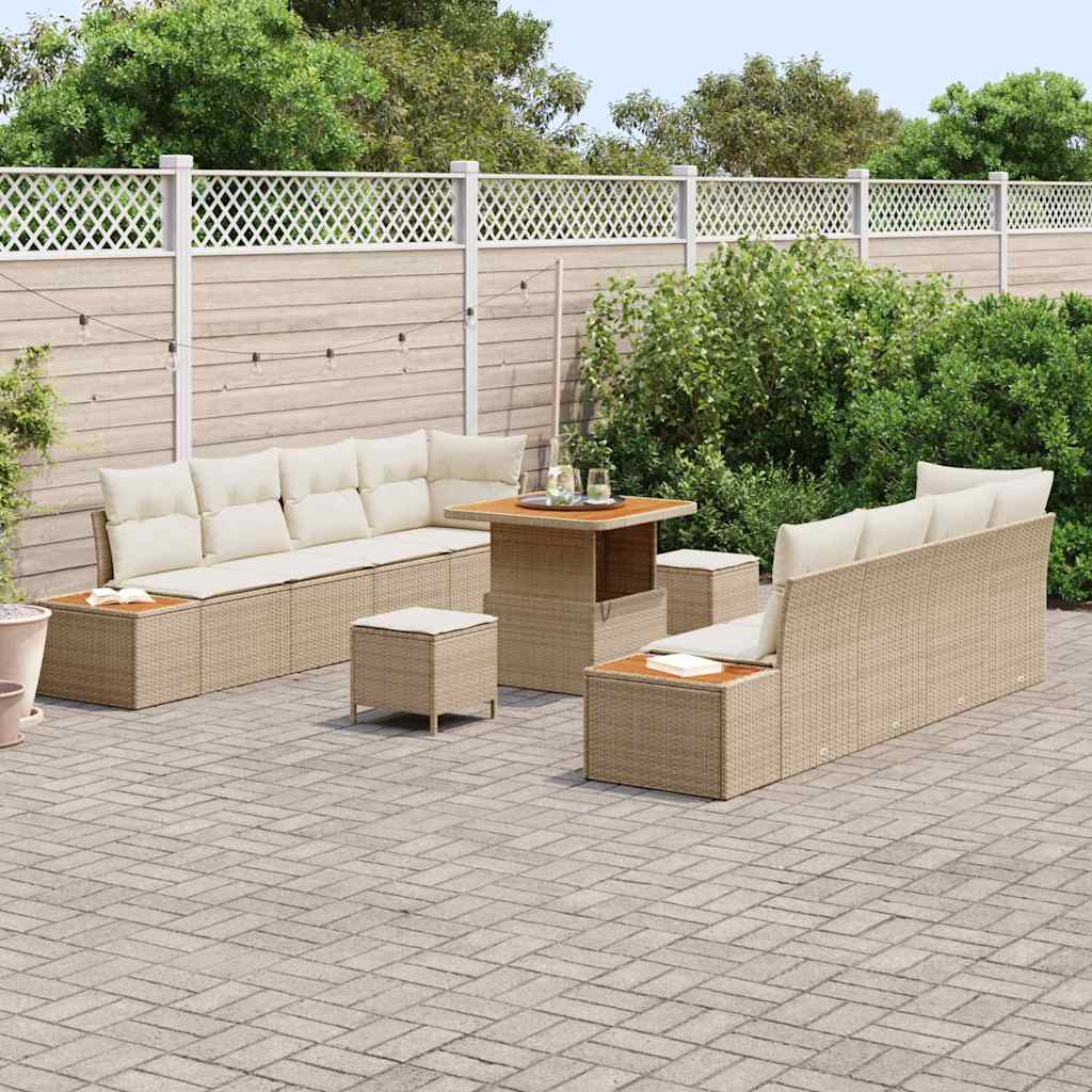 Garten-Sofa-Set mit Kissen 11 pcs Beige Poly Rattan