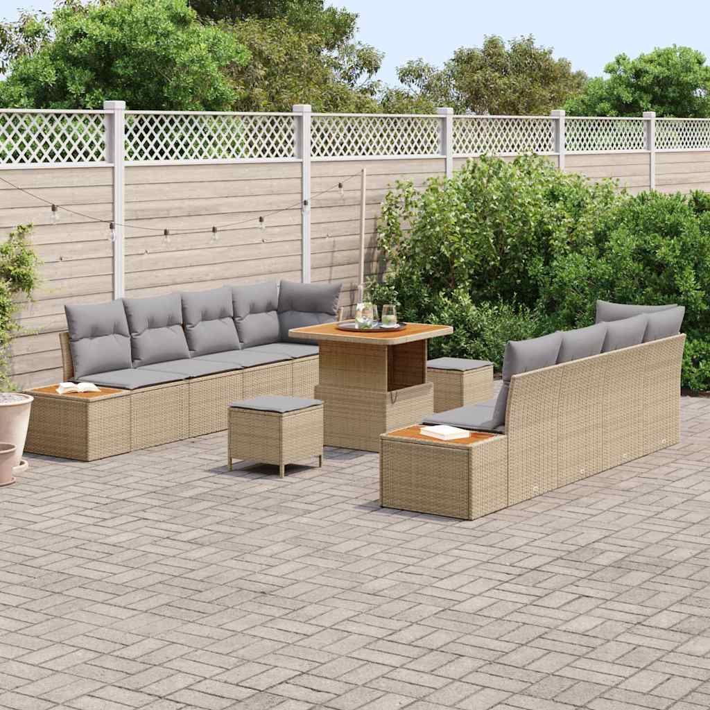 Garten-Sofa-Set mit Kissen 11 pcs Beige Poly Rattan